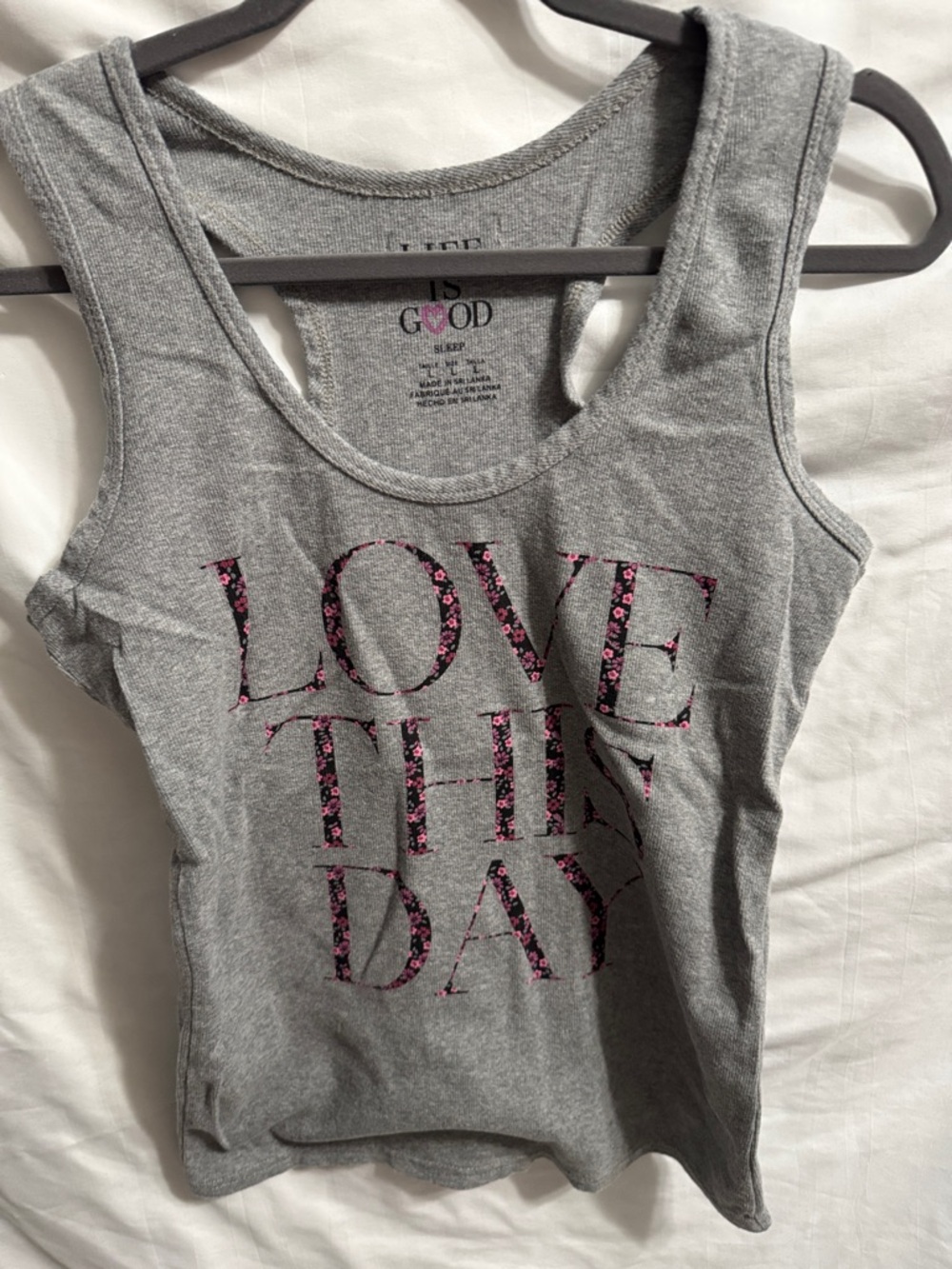 Life Is Good Gray Ribbed Tank with Pink floral print